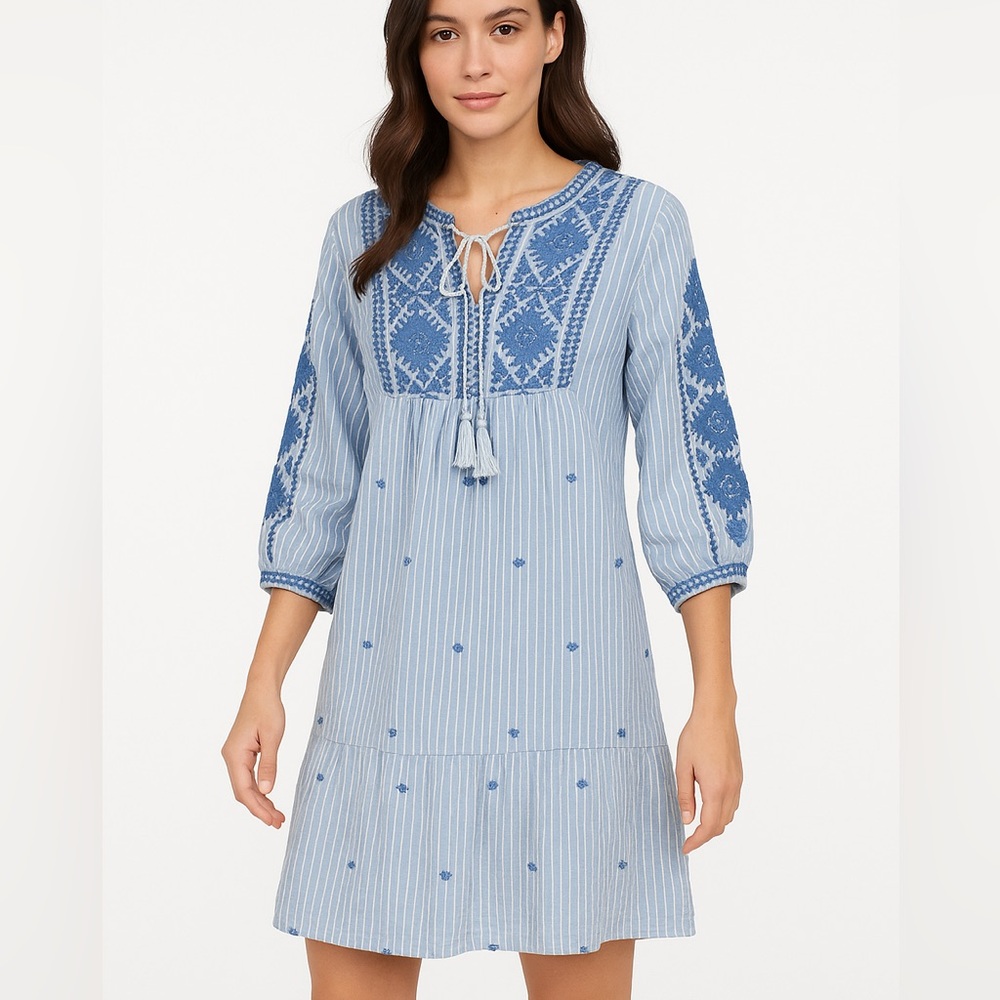 Johnny Was Workshop Boho Western Embroidered Peasant Tunic Dress XL